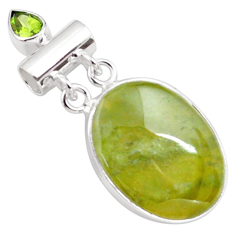 925 sterling silver 19.72cts natural green vasonite oval peridot pendant p85224