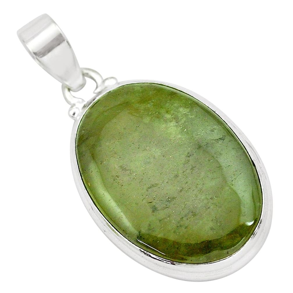 925 sterling silver 24.00cts natural green vasonite oval shape pendant p66255