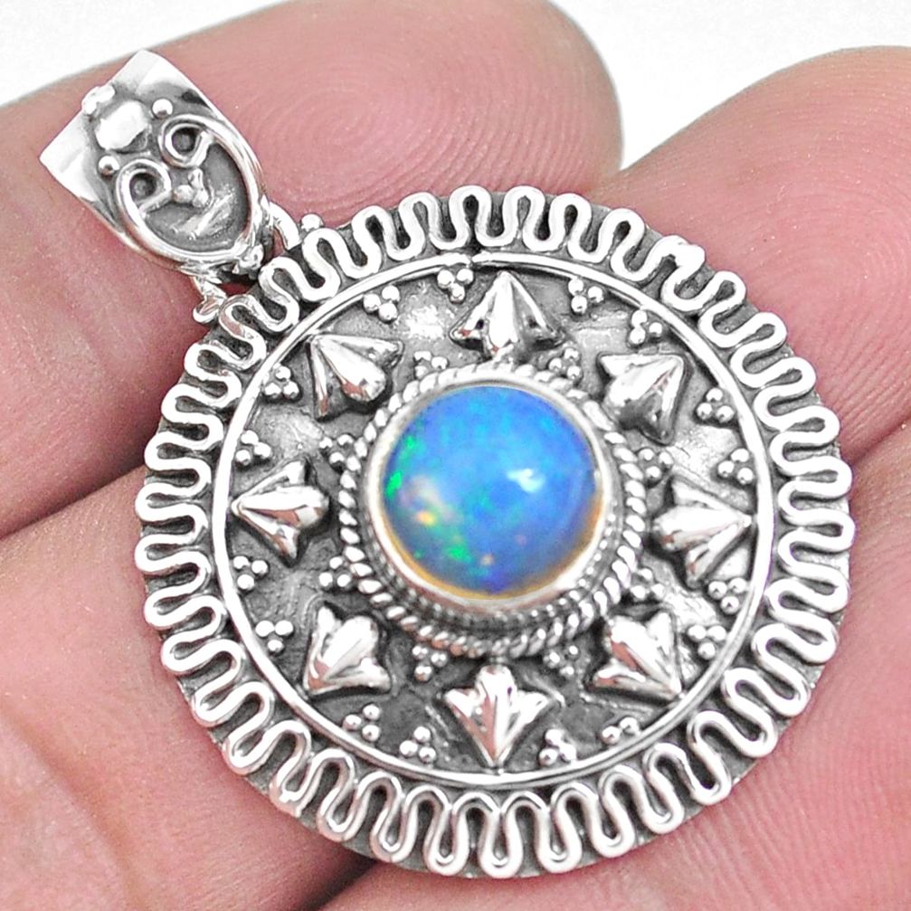 925 sterling silver 2.93cts natural multi color ethiopian opal pendant p33390