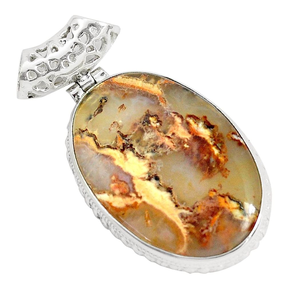 925 sterling silver 24.00cts natural multi color plume agate oval pendant p34111