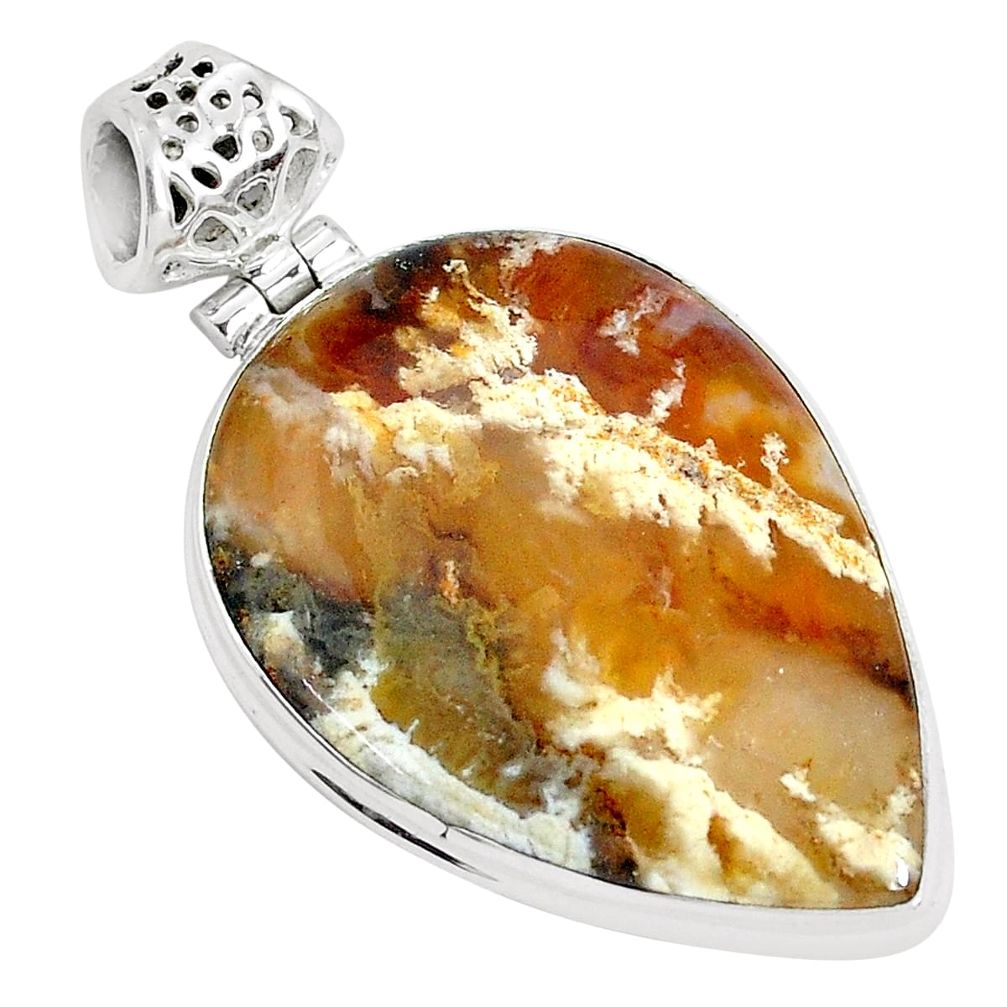 925 sterling silver 18.68cts natural multi color plume agate pear pendant p34104