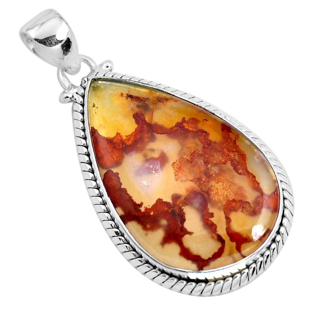 925 sterling silver 19.23cts natural multi color plume agate pendant p40588