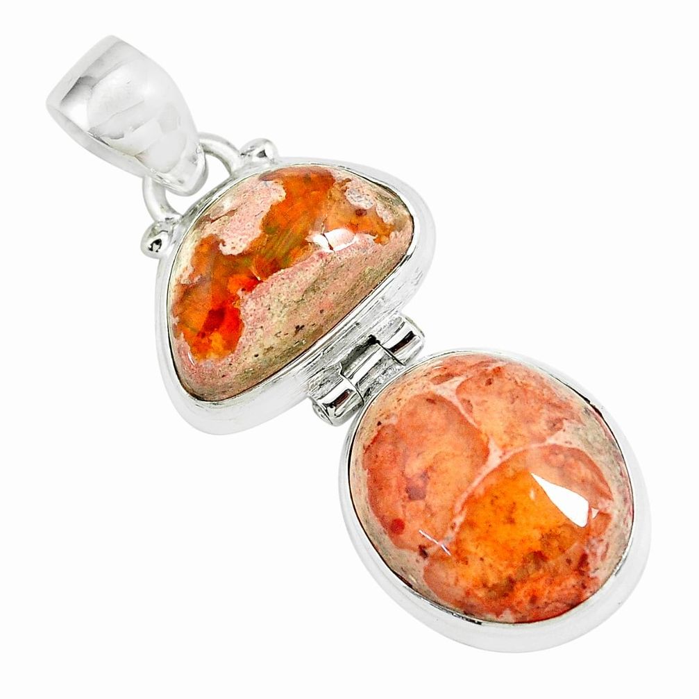 925 sterling silver 17.69cts natural multicolor mexican fire opal pendant p67764