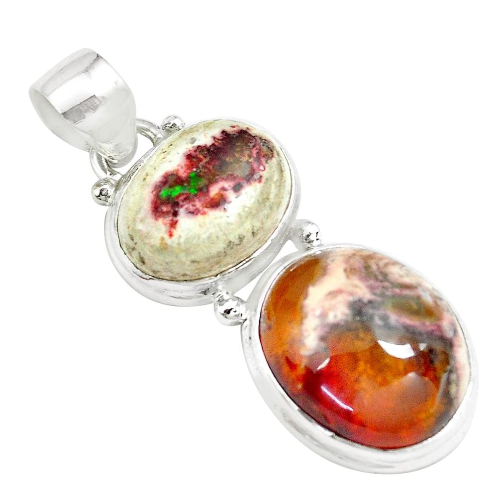 925 sterling silver 16.67cts natural multicolor mexican fire opal pendant p67799