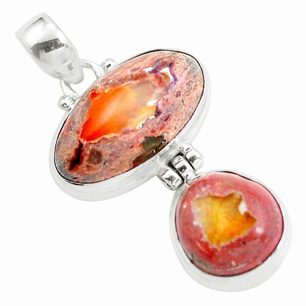 925 sterling silver 23.95cts natural orange mexican fire opal pendant d31887