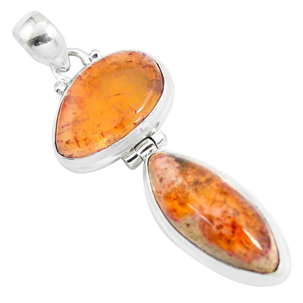 925 sterling silver 21.50cts natural orange mexican fire opal pendant d31892