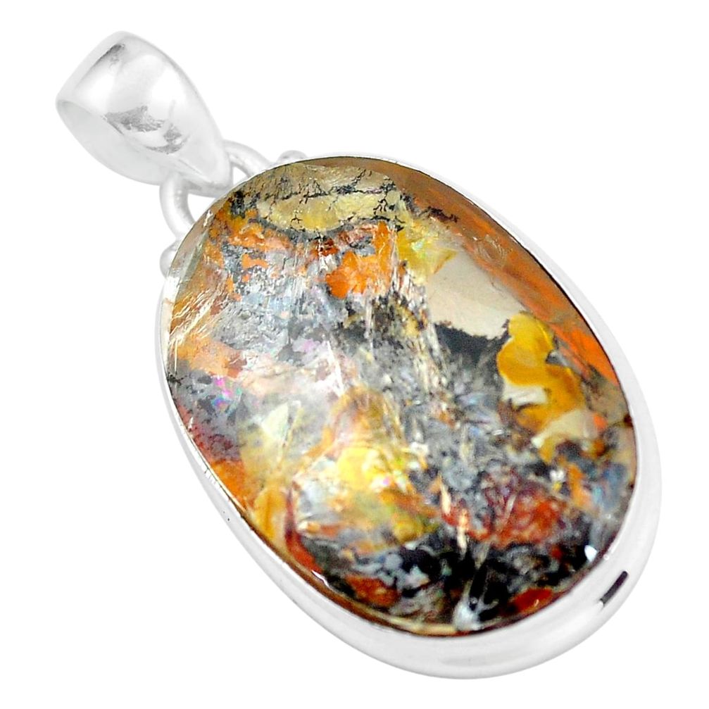 925 sterling silver 30.49cts natural orange scenic lodolite oval pendant d31968