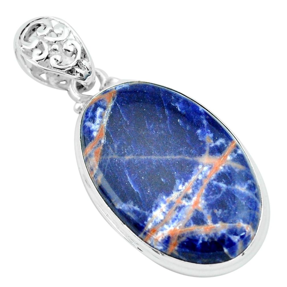 925 sterling silver 19.72cts natural orange sodalite oval pendant p66325