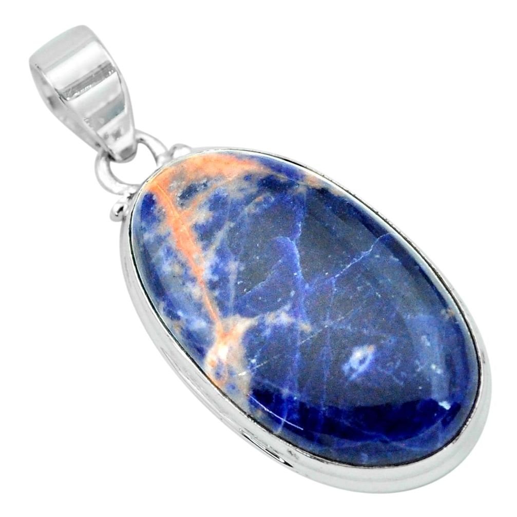925 sterling silver 20.51cts natural orange sodalite oval shape pendant p66323