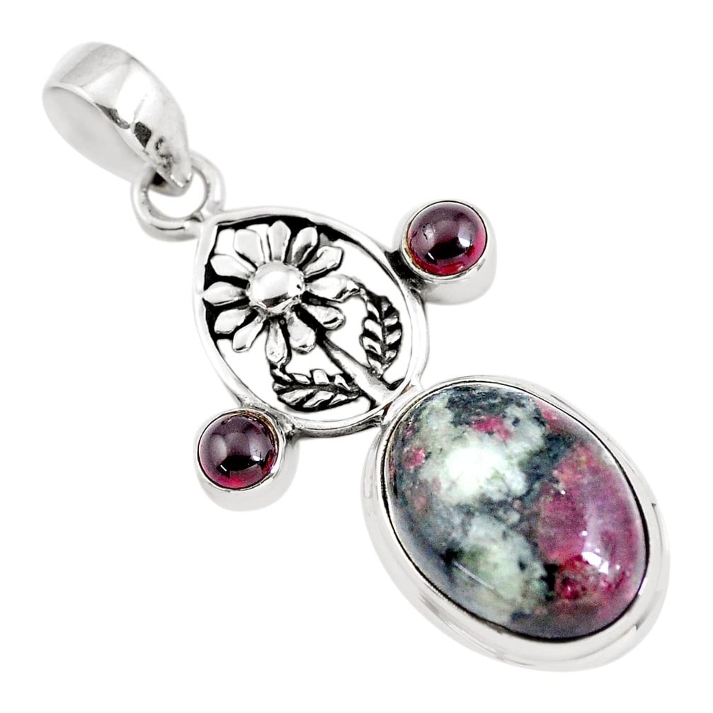 925 sterling silver 14.45cts natural pink eudialyte garnet flower pendant p56850