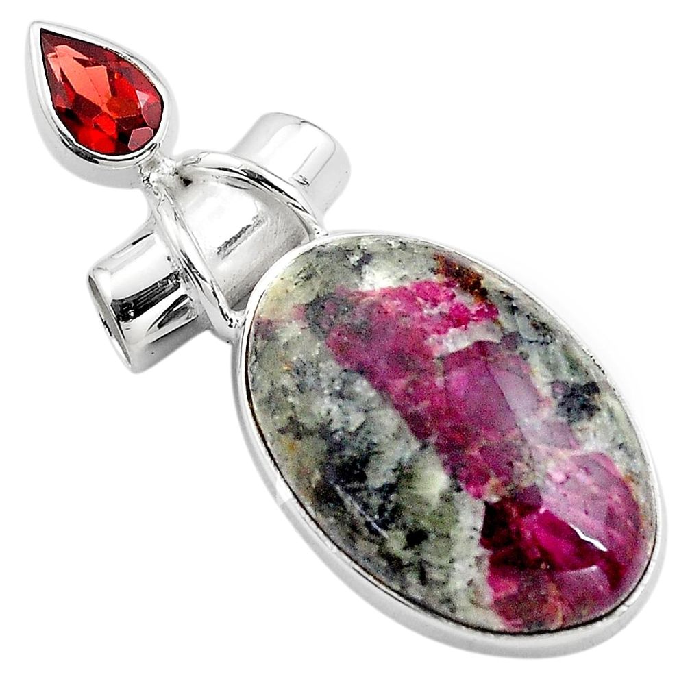 925 sterling silver 17.93cts natural pink eudialyte red garnet pendant p85038