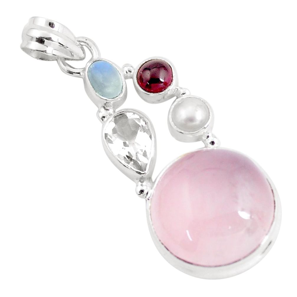 925 sterling silver 19.99cts natural pink rose quartz moonstone pendant p58904