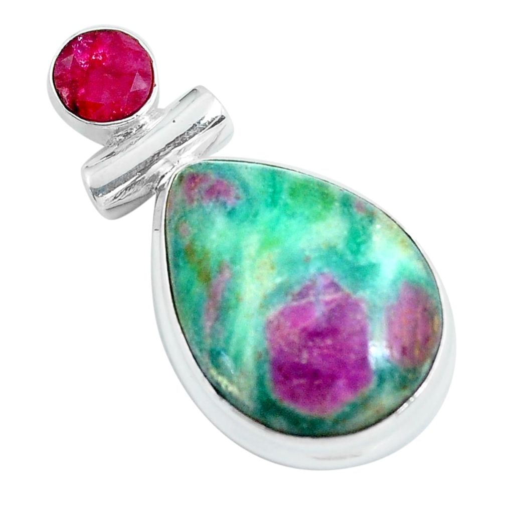 925 sterling silver 15.05cts natural pink ruby in fuchsite ruby pendant d31710