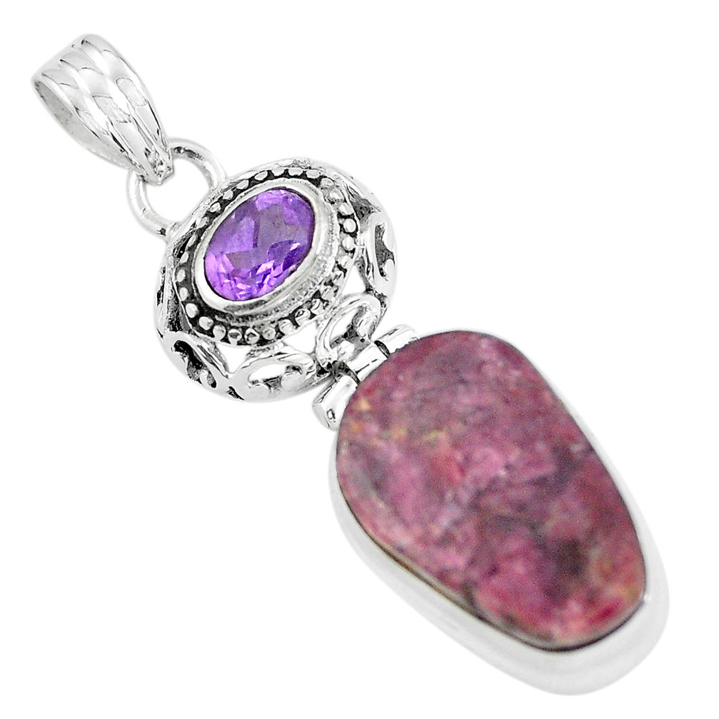 925 sterling silver 19.82cts natural pink tourmaline amethyst pendant p59032