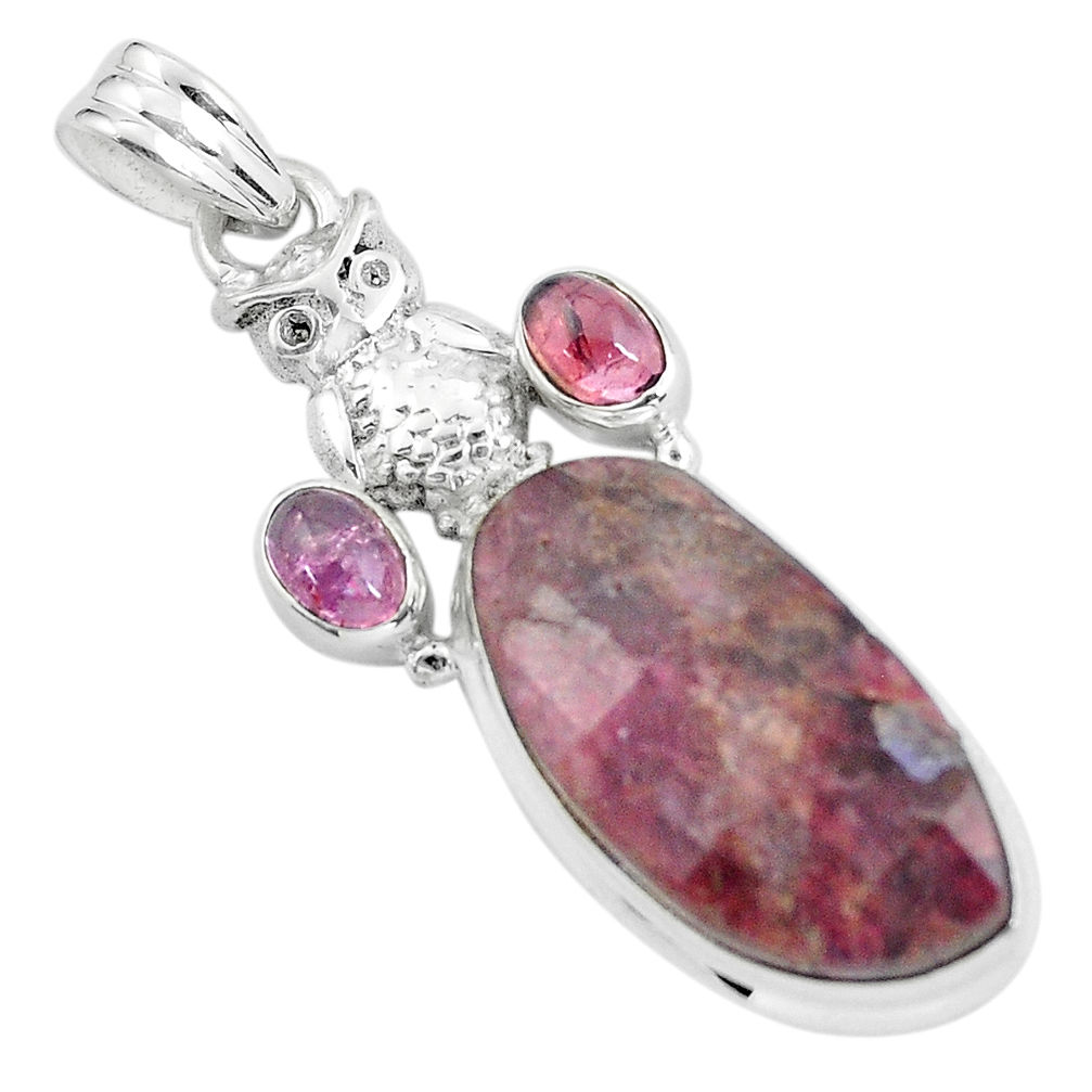 925 sterling silver 20.86cts natural pink tourmaline owl pendant jewelry p59054