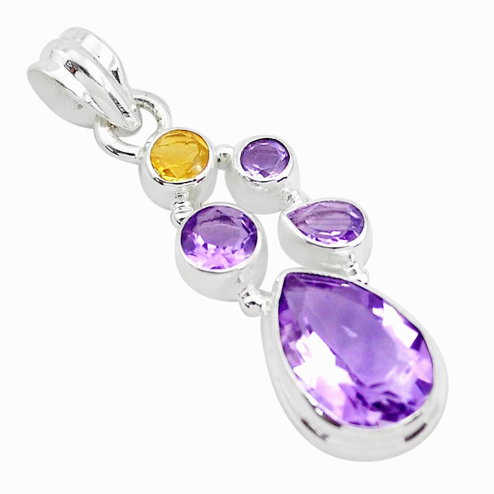 925 sterling silver 9.04cts natural purple amethyst citrine pear pendant p49808