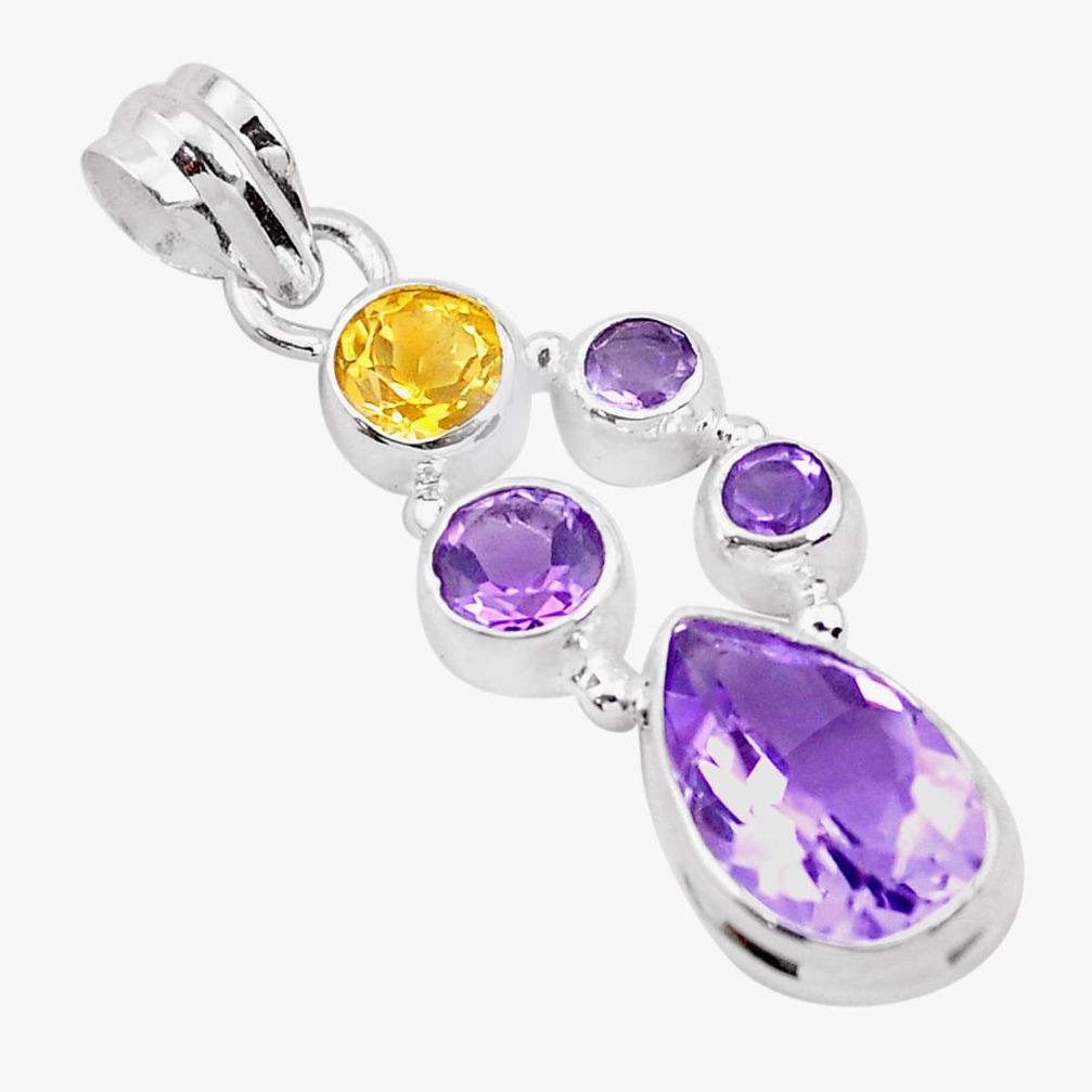 925 sterling silver 8.22cts natural purple amethyst citrine pendant p49819