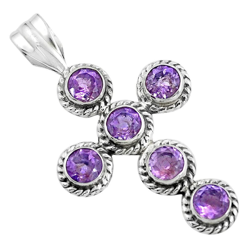 925 sterling silver 5.54cts natural purple amethyst holy cross pendant d31990