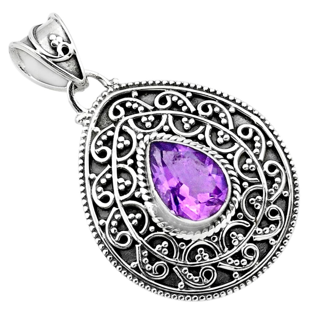 925 sterling silver 2.73cts natural purple amethyst pear pendant jewelry p86327