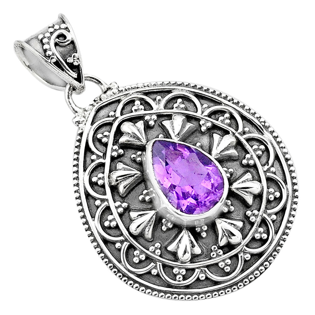 925 sterling silver 2.94cts natural purple amethyst pendant jewelry p86290