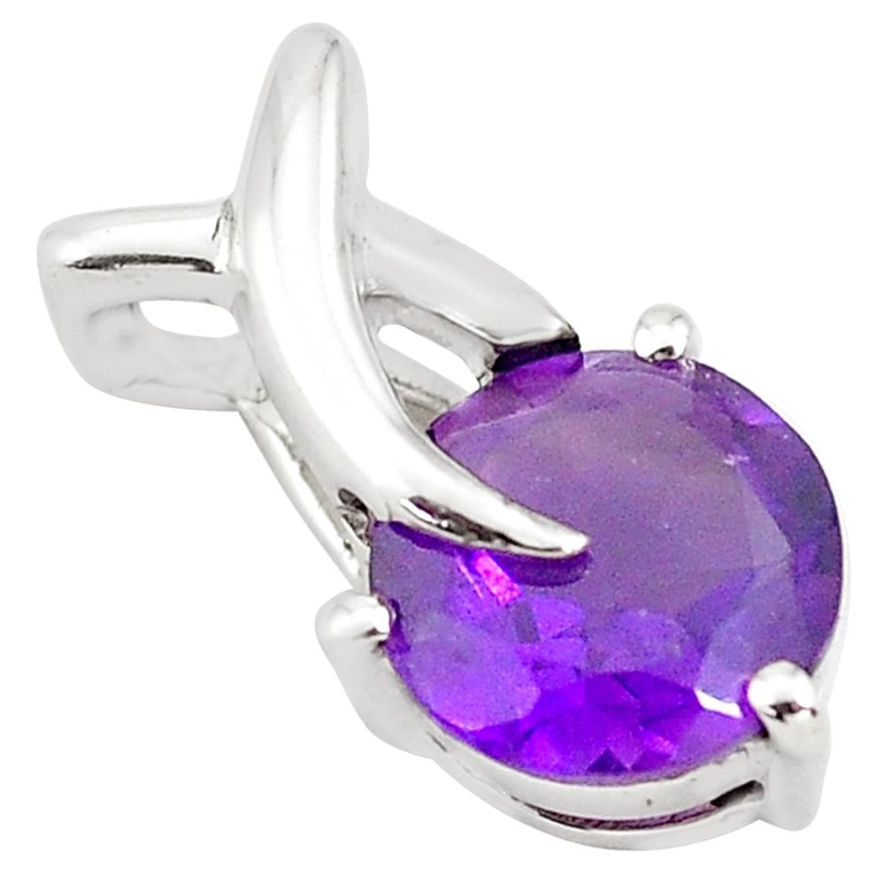 925 sterling silver 2.94cts natural purple amethyst round pendant p82544