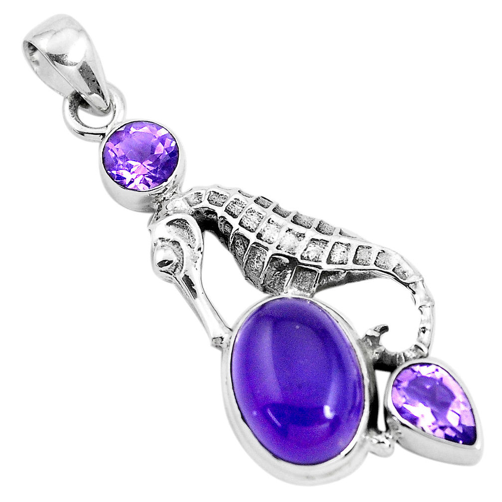 925 sterling silver 8.70cts natural purple amethyst seahorse pendant p41904