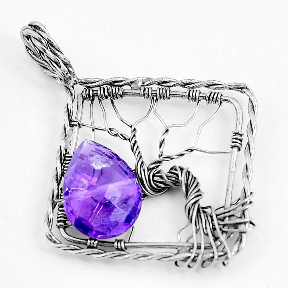 925 sterling silver 6.09cts natural purple amethyst tree of life pendant p43064