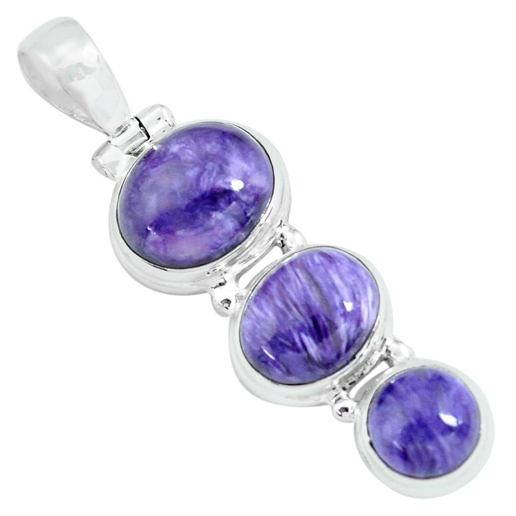 925 sterling silver 14.08cts natural purple charoite (siberian) pendant p67677