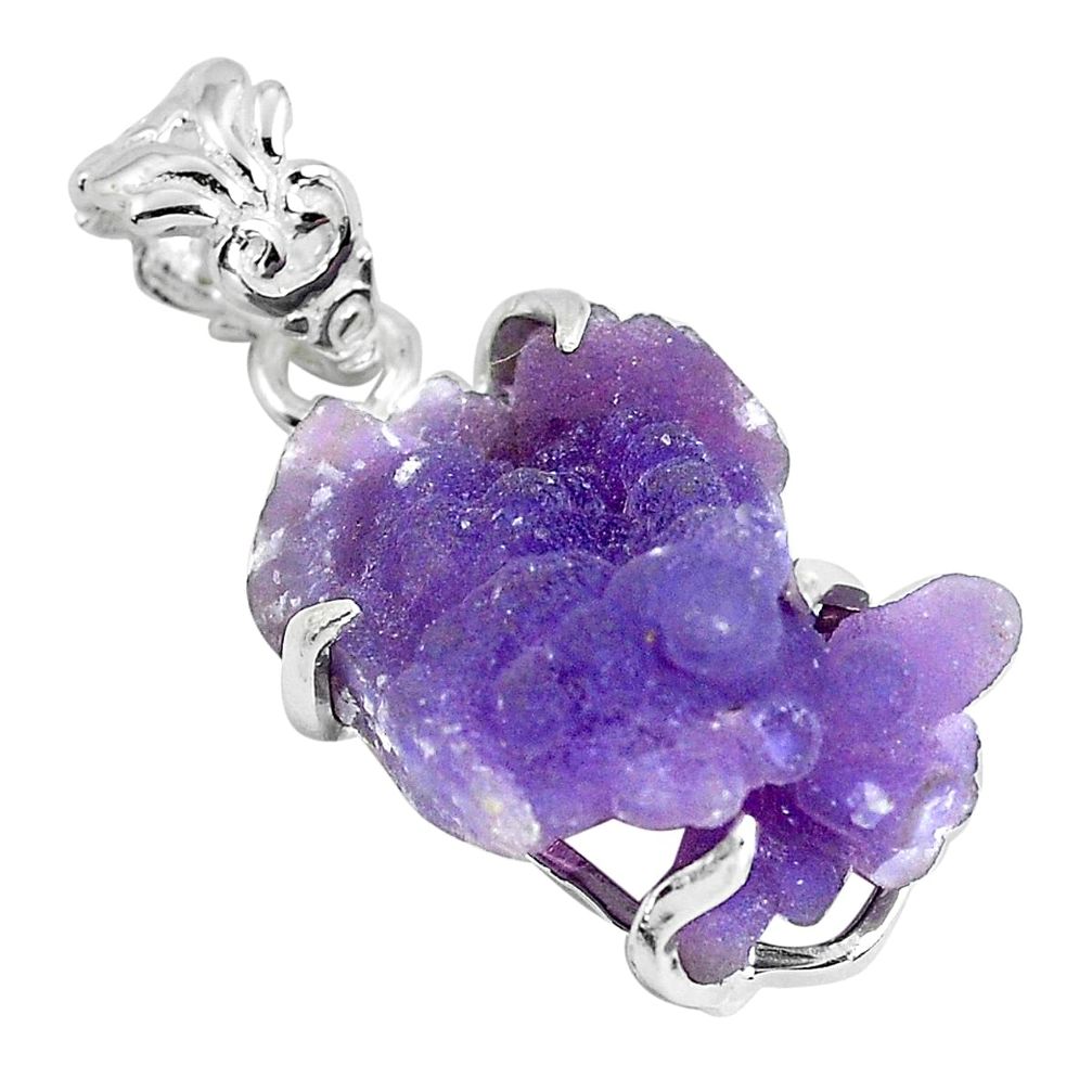 925 sterling silver 14.08cts natural purple grape chalcedony pendant p63438