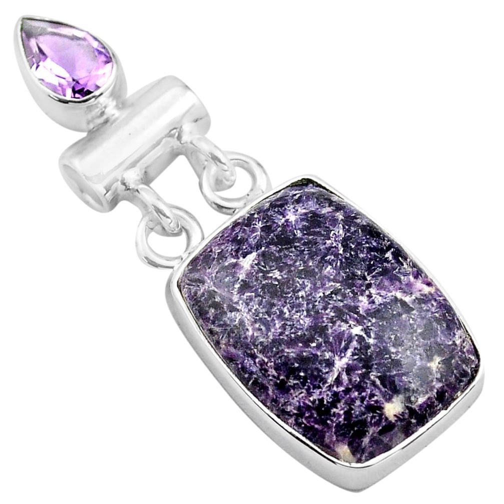 925 sterling silver 14.90cts natural purple lepidolite amethyst pendant p85553