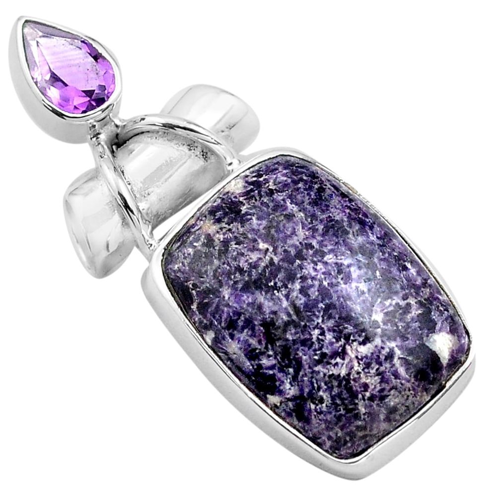 925 sterling silver 16.70cts natural purple lepidolite amethyst pendant p85555