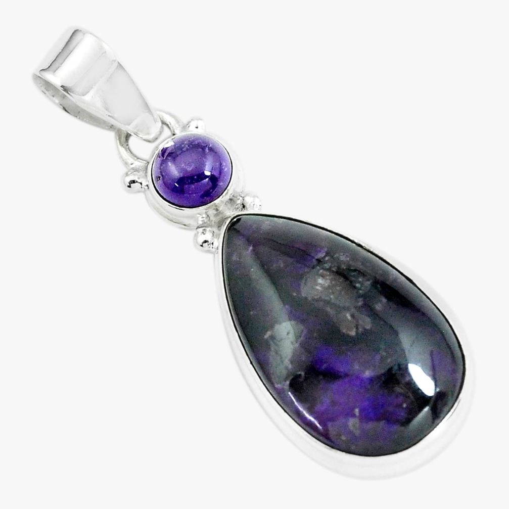 925 sterling silver 17.18cts natural purple sugilite amethyst pendant p66027