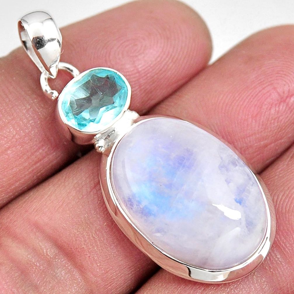 925 sterling silver 20.51cts natural rainbow moonstone blue topaz pendant p92465