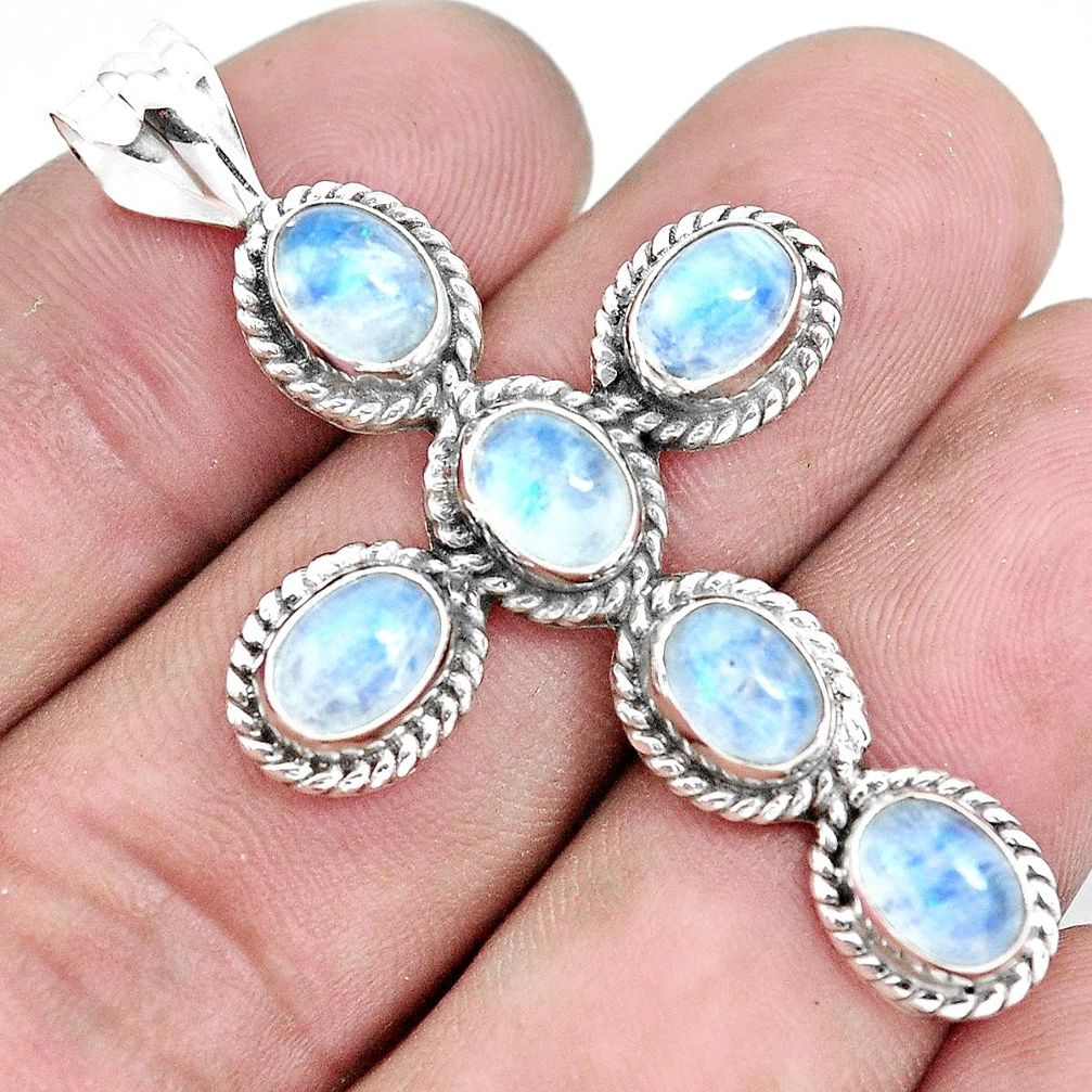 925 sterling silver 8.70cts natural rainbow moonstone holy cross pendant p35960