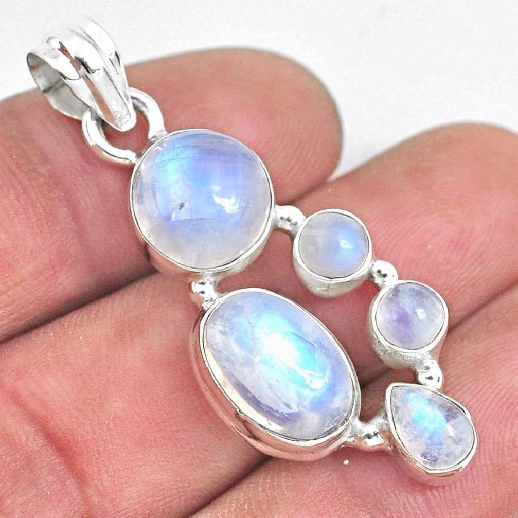 925 sterling silver 12.02cts natural rainbow moonstone pendant jewelry p33696