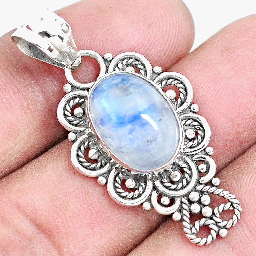 925 sterling silver 5.82cts natural rainbow moonstone pendant jewelry p39420