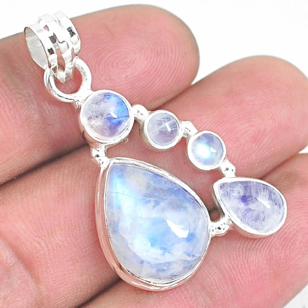 925 sterling silver 15.60cts natural rainbow moonstone pendant jewelry p39858