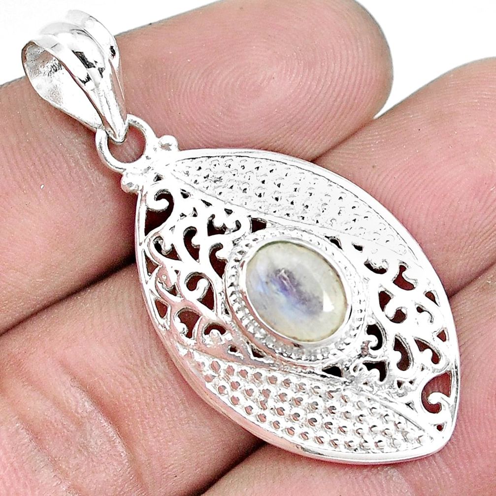 925 sterling silver 2.28cts natural rainbow moonstone pendant jewelry p43100