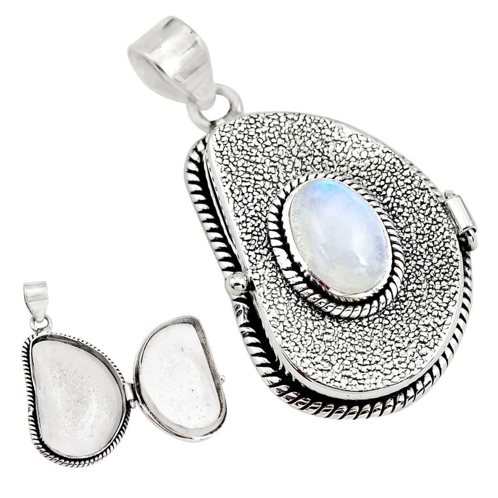 925 sterling silver 4.44cts natural rainbow moonstone poison box pendant p79828