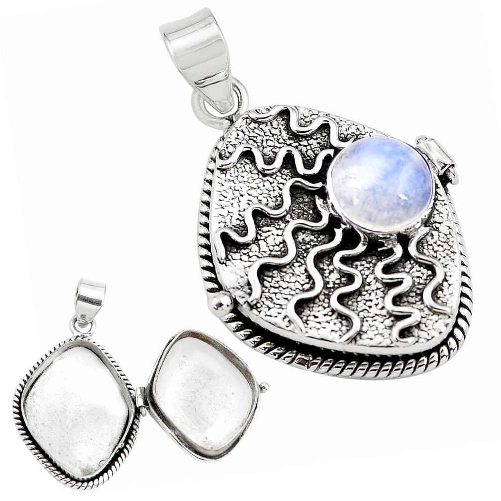 925 sterling silver 3.94cts natural rainbow moonstone poison box pendant p79857