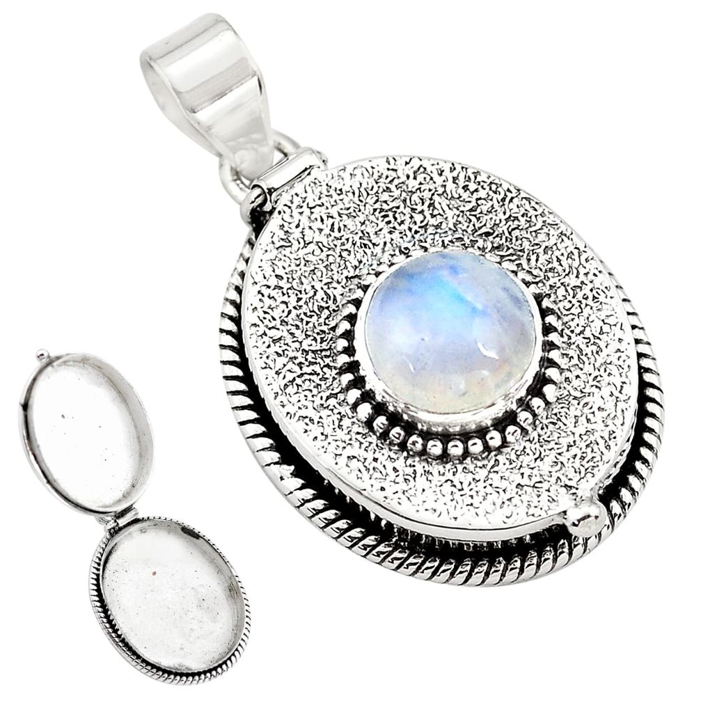 925 sterling silver 5.07cts natural rainbow moonstone poison box pendant p79915