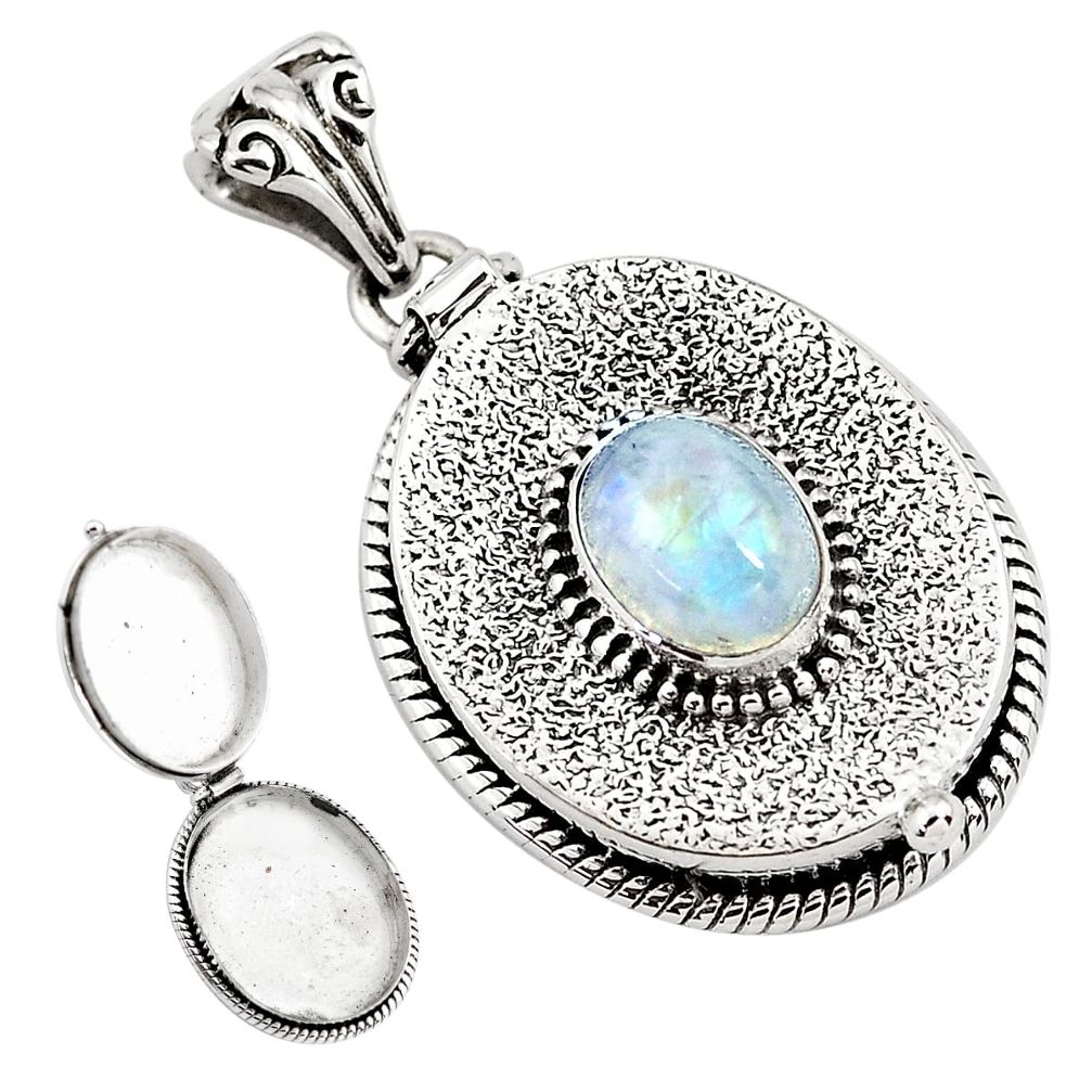 925 sterling silver 4.19cts natural rainbow moonstone poison box pendant p79920