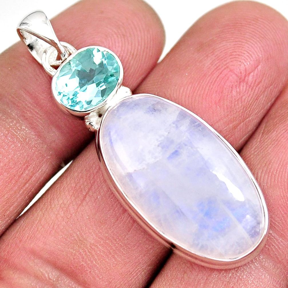 925 sterling silver 21.48cts natural rainbow moonstone topaz pendant p92478