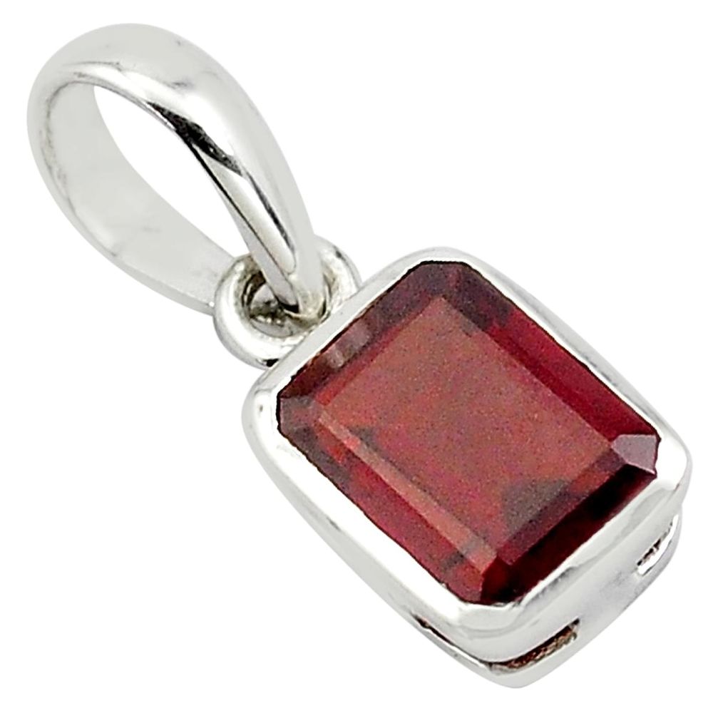 925 sterling silver 1.92cts natural red garnet octagan shape pendant p83950