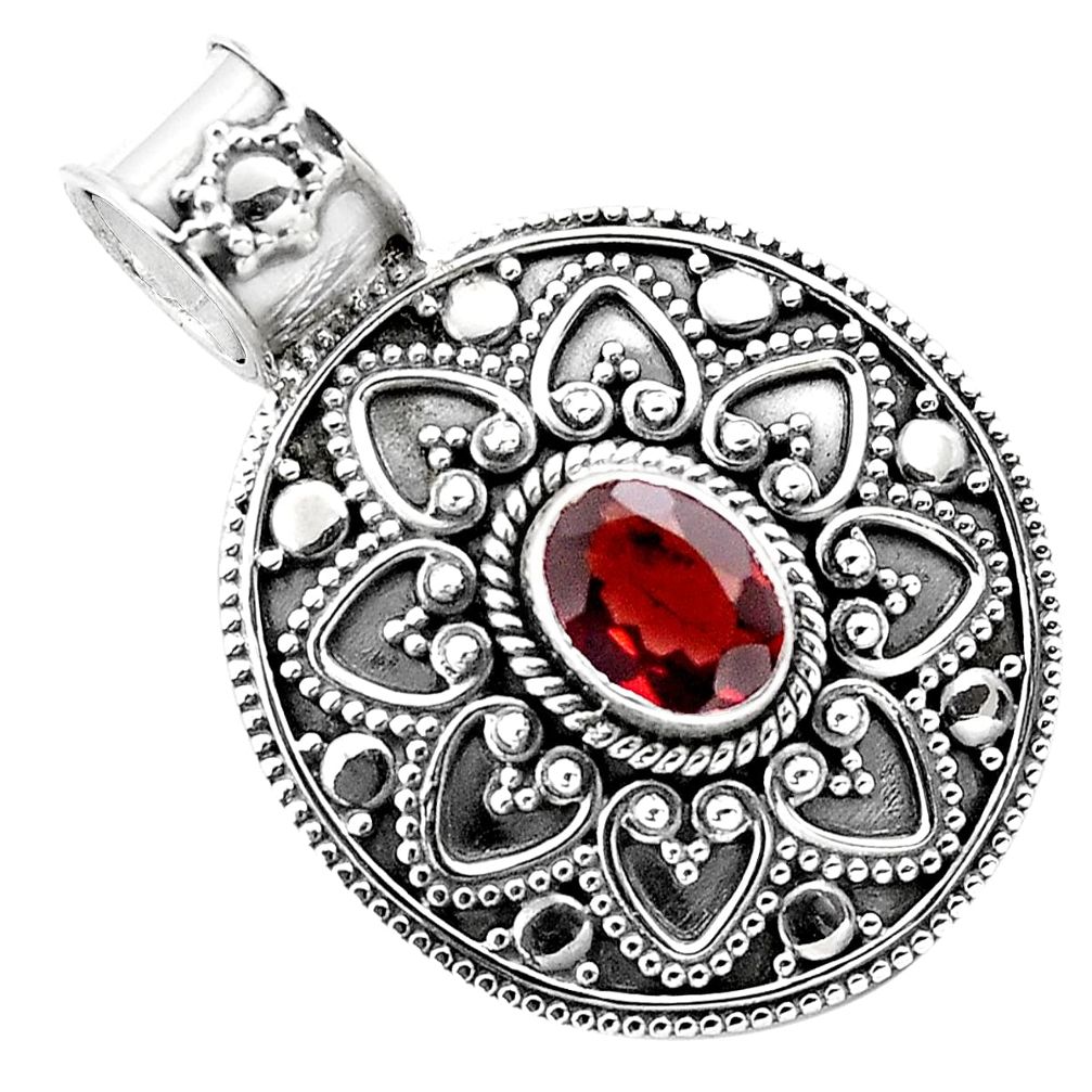 925 sterling silver 2.36cts natural red garnet oval pendant jewelry p86247