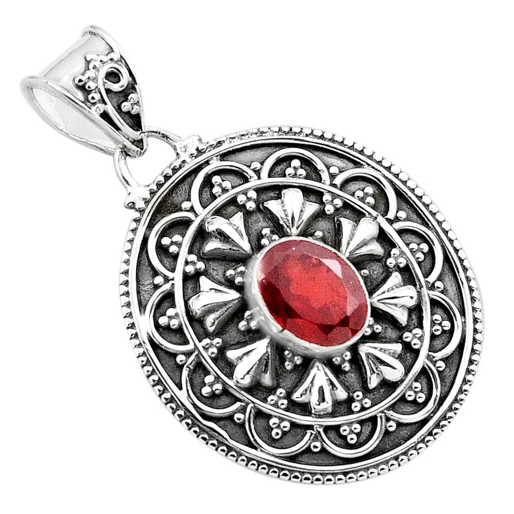 925 sterling silver 2.01cts natural red garnet oval pendant jewelry p86287