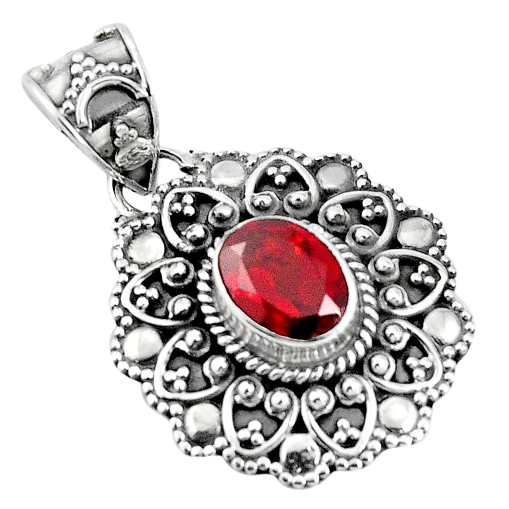 925 sterling silver 2.09cts natural red garnet oval shape pendant jewelry p90231