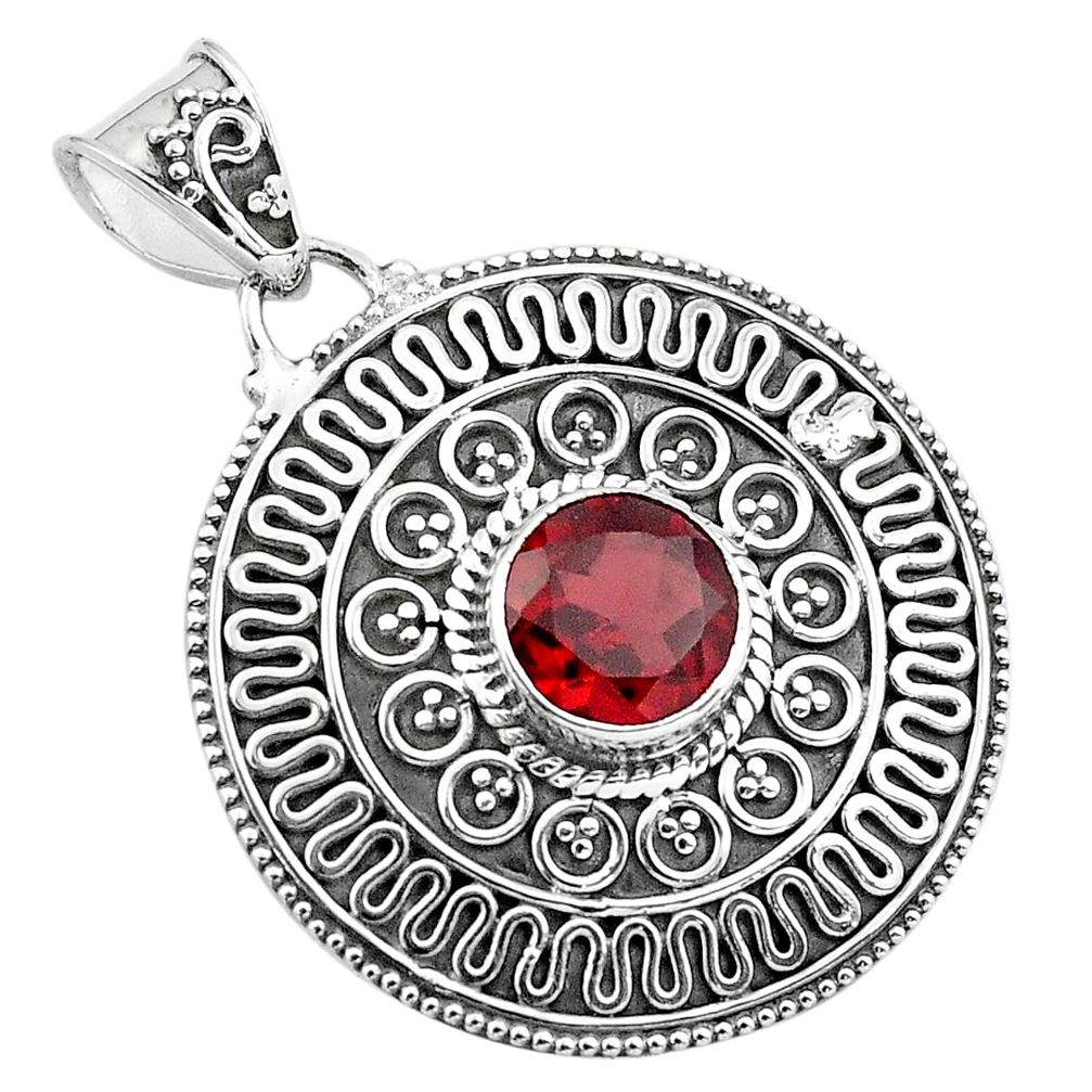 925 sterling silver 3.35cts natural red garnet round pendant jewelry p86275