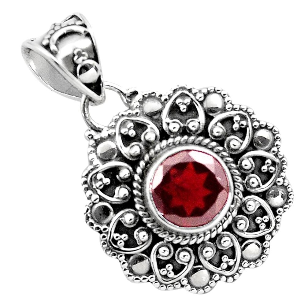925 sterling silver 3.35cts natural red garnet round pendant jewelry p86308