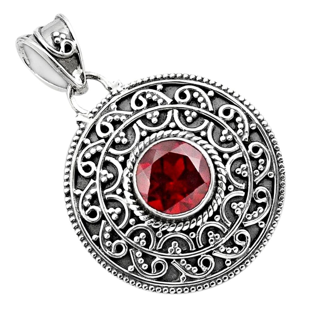 925 sterling silver 3.01cts natural red garnet round pendant jewelry p86336
